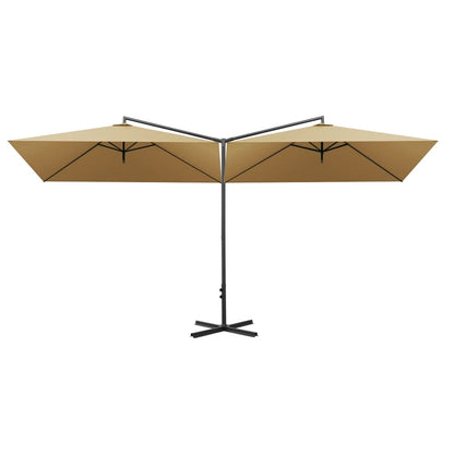 Double Garden Parasol with Steel Pole Taupe 600x300 cm