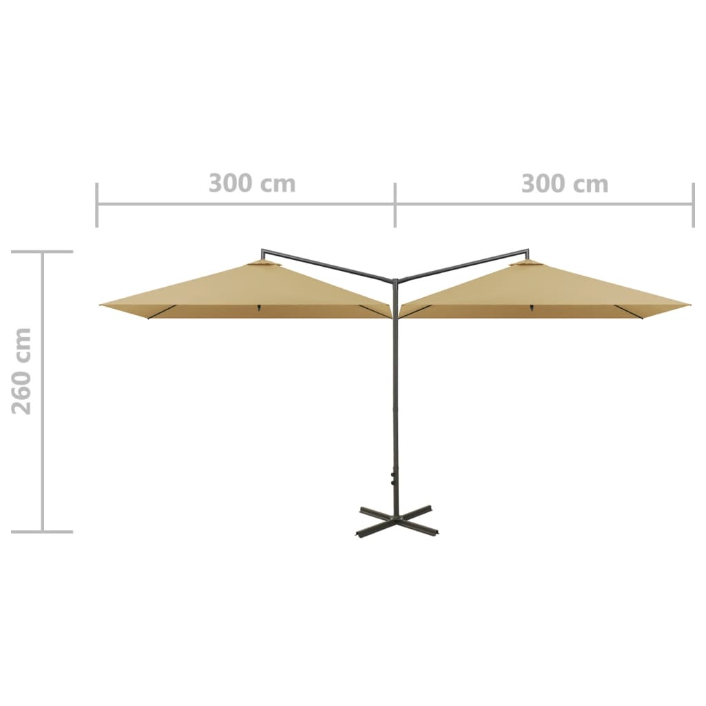 Double Garden Parasol with Steel Pole Taupe 600x300 cm