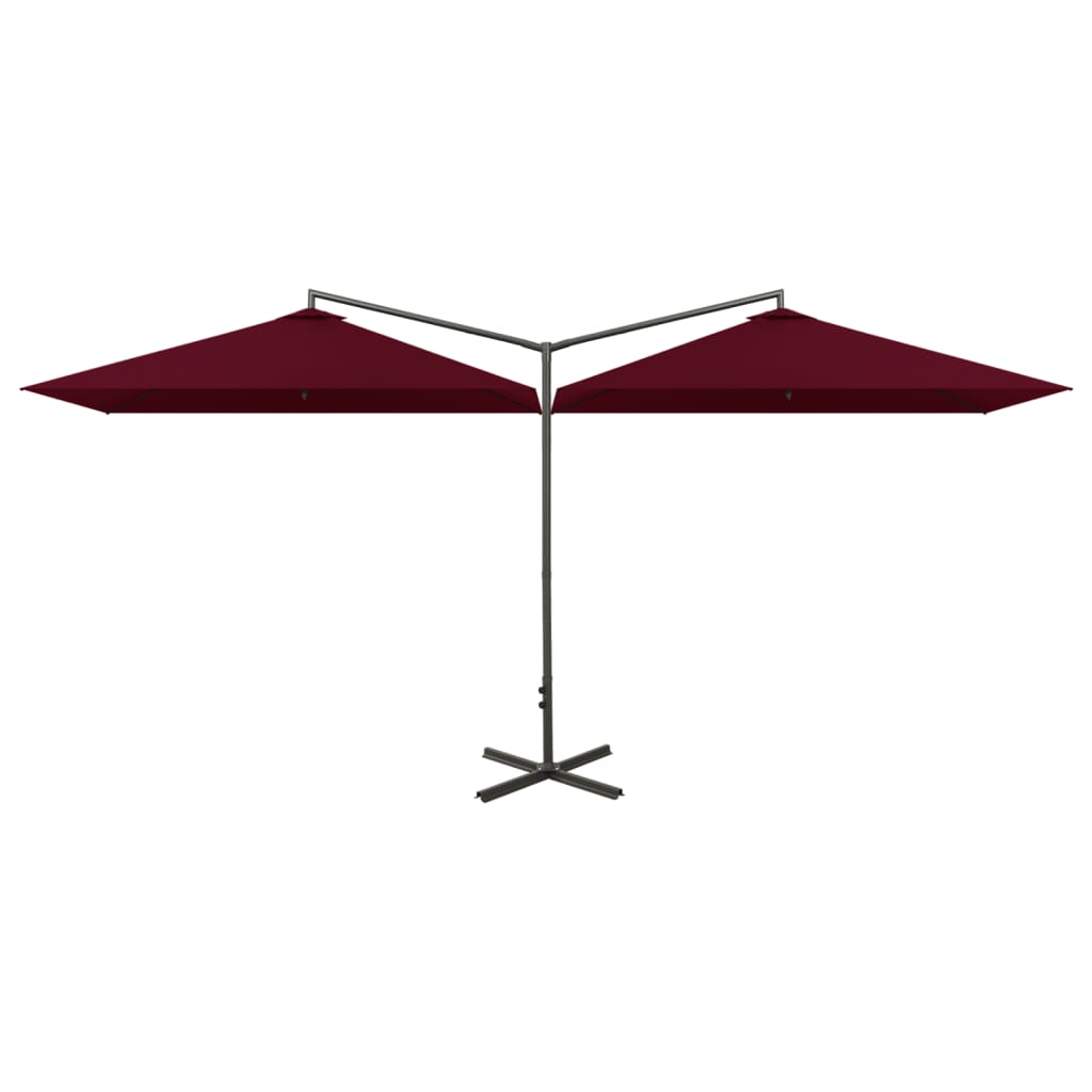 Double Garden Parasol with Steel Pole Bordeaux Red 600x300 cm