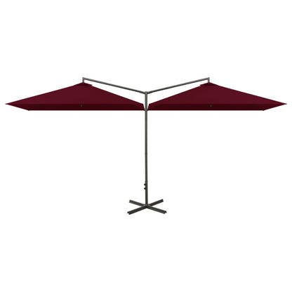 Double Garden Parasol with Steel Pole Bordeaux Red 600x300 cm