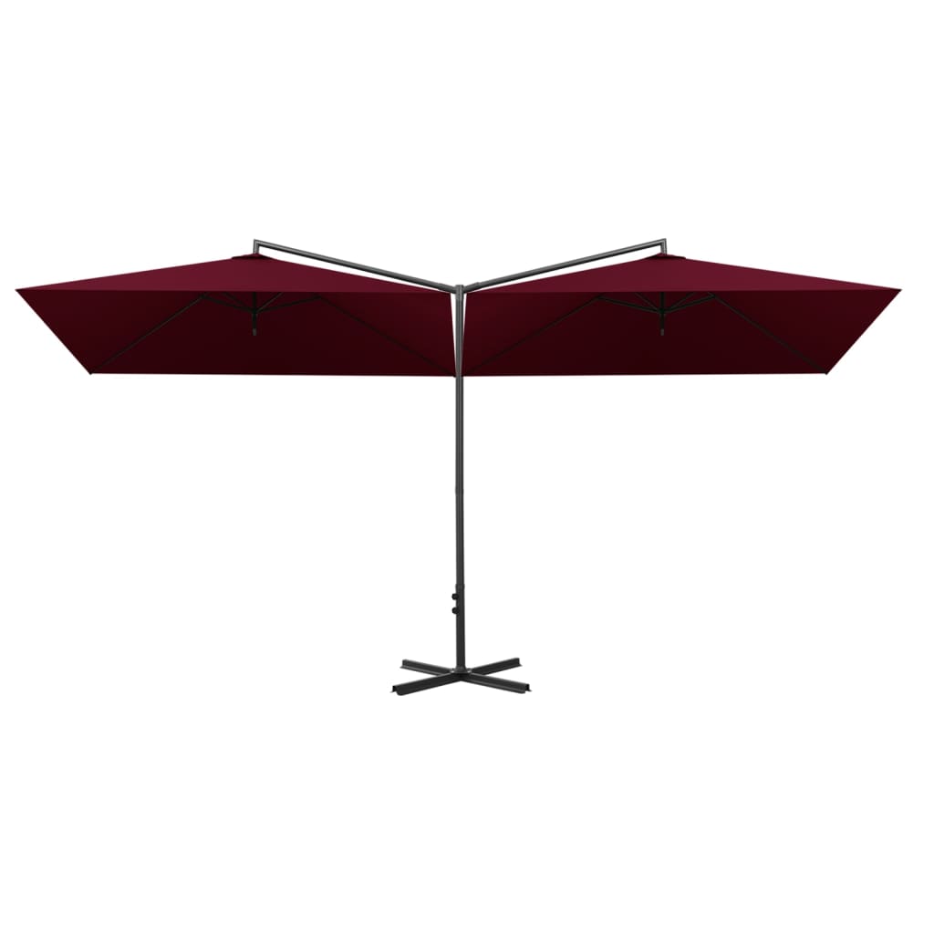 Double Garden Parasol with Steel Pole Bordeaux Red 600x300 cm