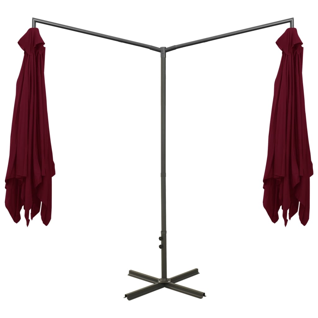 Double Garden Parasol with Steel Pole Bordeaux Red 600x300 cm