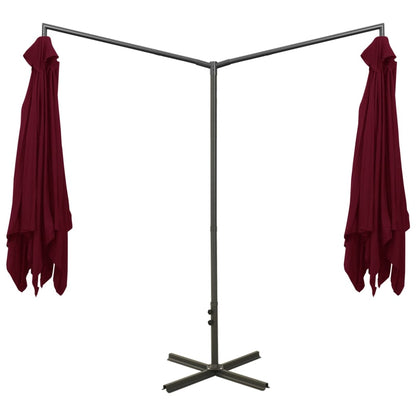 Double Garden Parasol with Steel Pole Bordeaux Red 600x300 cm