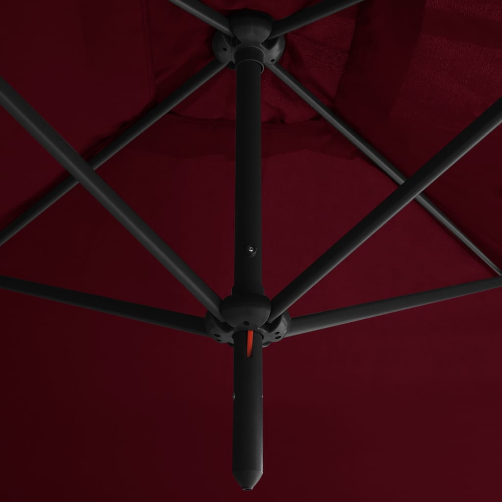 Double Garden Parasol with Steel Pole Bordeaux Red 600x300 cm