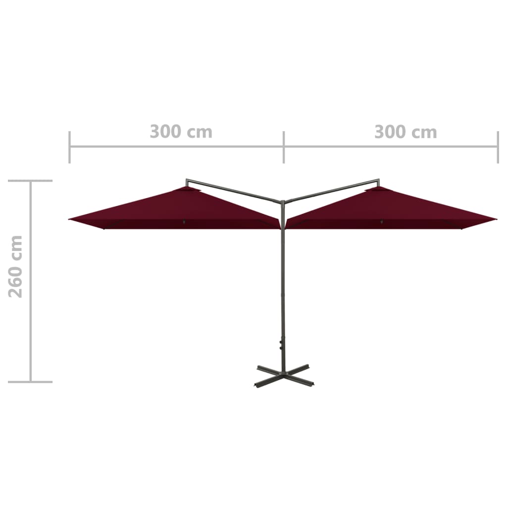 Double Garden Parasol with Steel Pole Bordeaux Red 600x300 cm