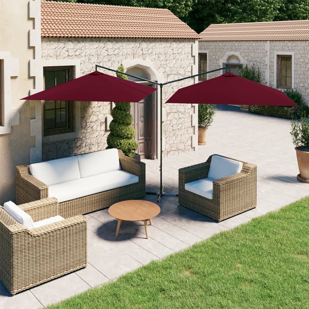 Double Garden Parasol with Steel Pole Bordeaux Red 600x300 cm