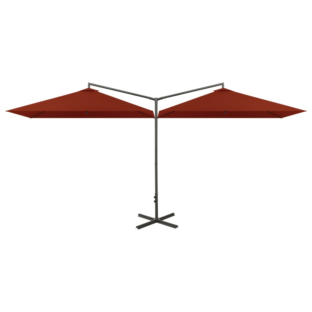 Double Garden Parasol with Steel Pole Terracotta 600x300 cm