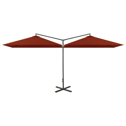 Double Garden Parasol with Steel Pole Terracotta 600x300 cm