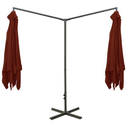 Double Garden Parasol with Steel Pole Terracotta 600x300 cm