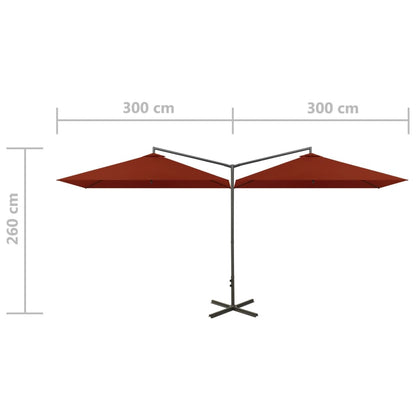 Double Garden Parasol with Steel Pole Terracotta 600x300 cm