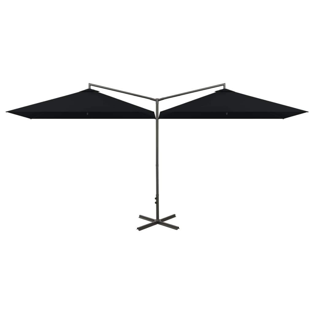 Double Garden Parasol with Steel Pole Black 600x300 cm