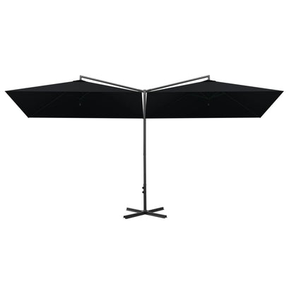 Double Garden Parasol with Steel Pole Black 600x300 cm