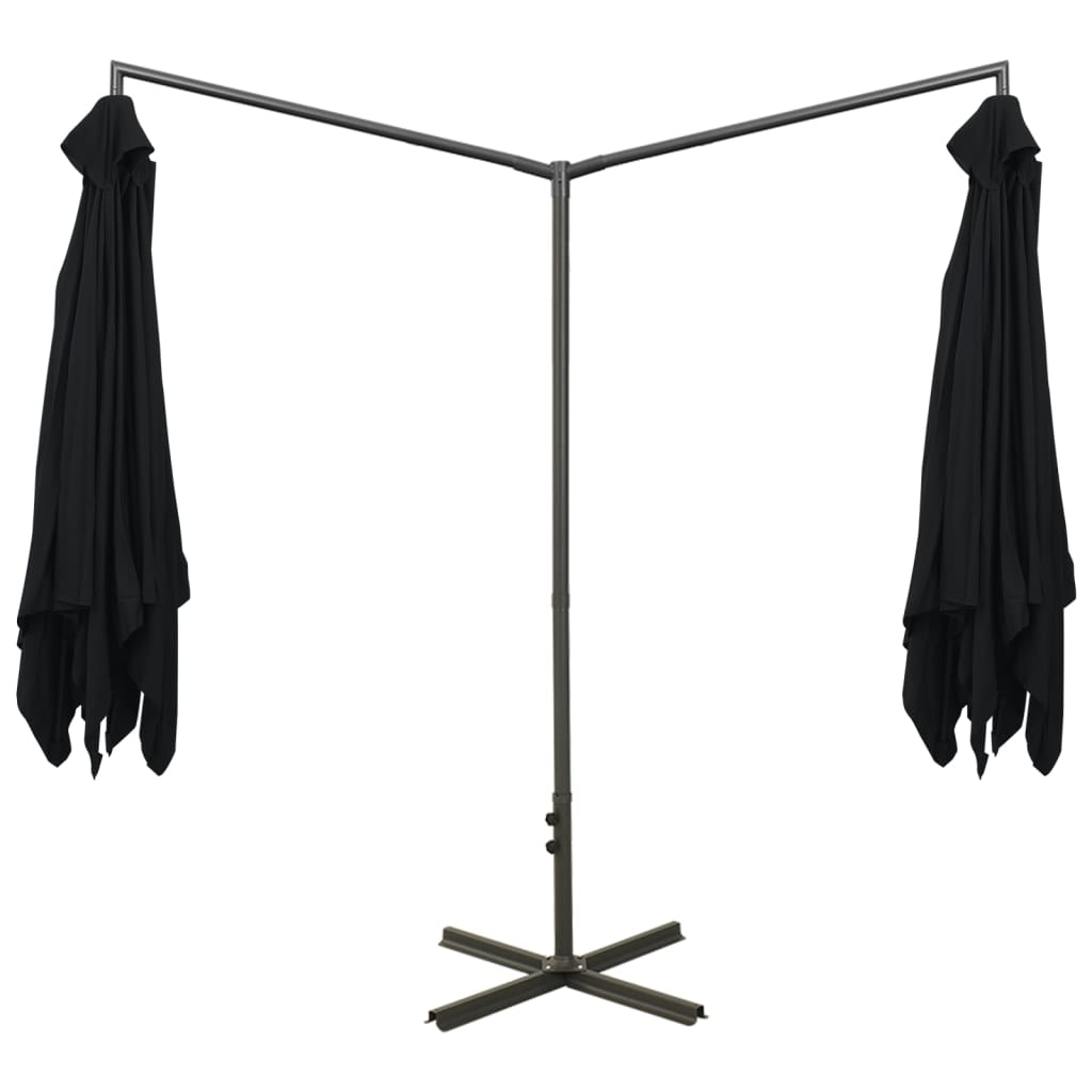 Double Garden Parasol with Steel Pole Black 600x300 cm