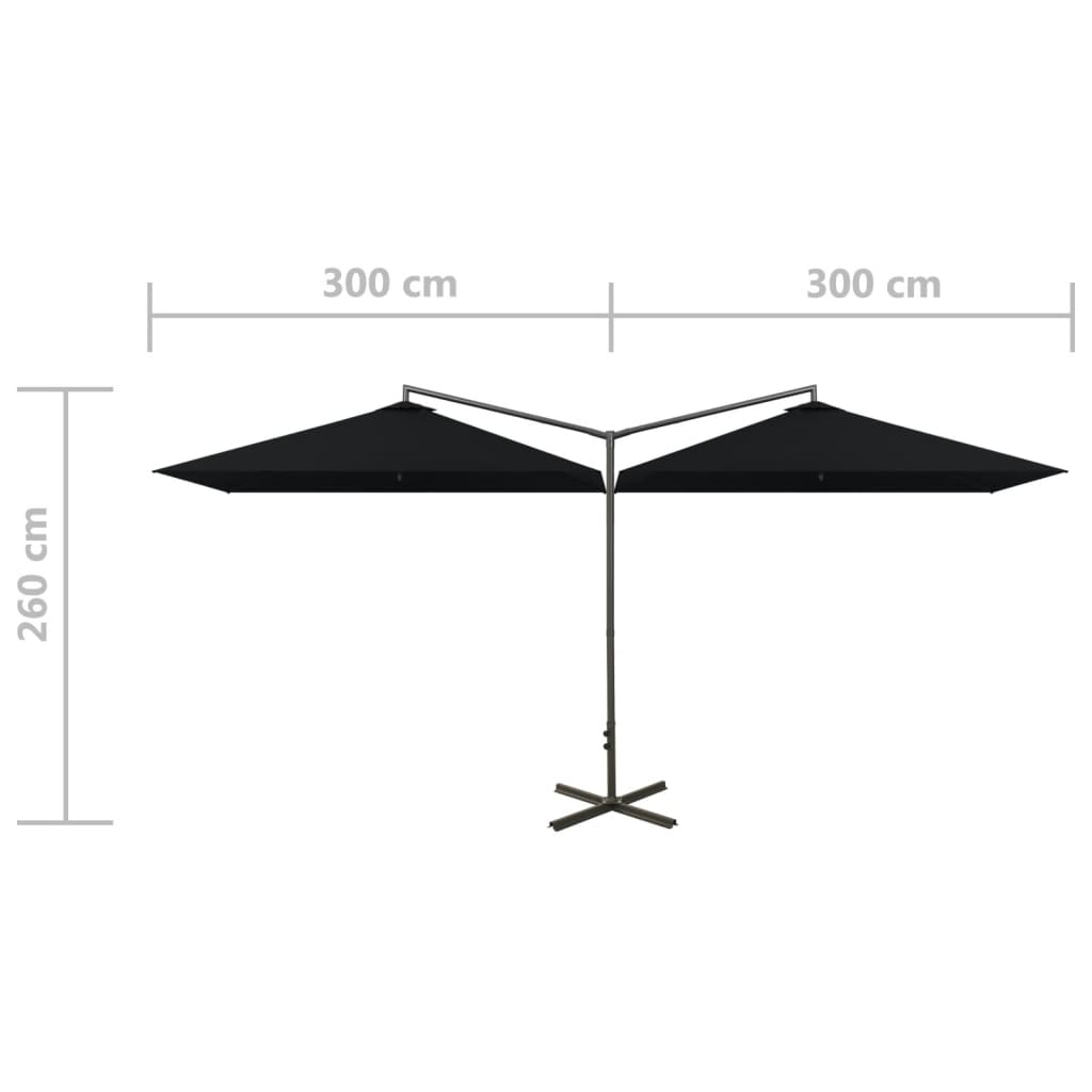 Double Garden Parasol with Steel Pole Black 600x300 cm