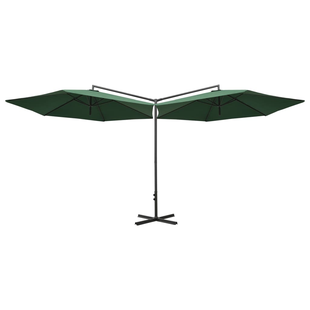 Double Parasol with Steel Pole Green 600 cm