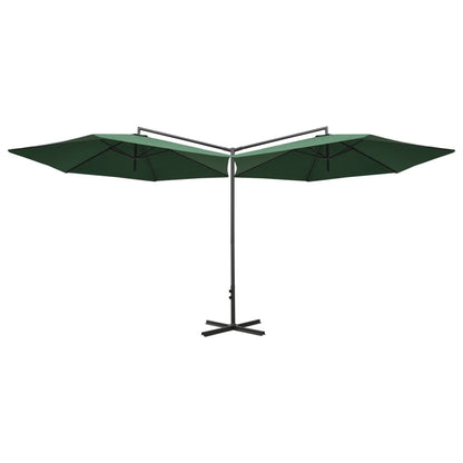 Double Parasol with Steel Pole Green 600 cm