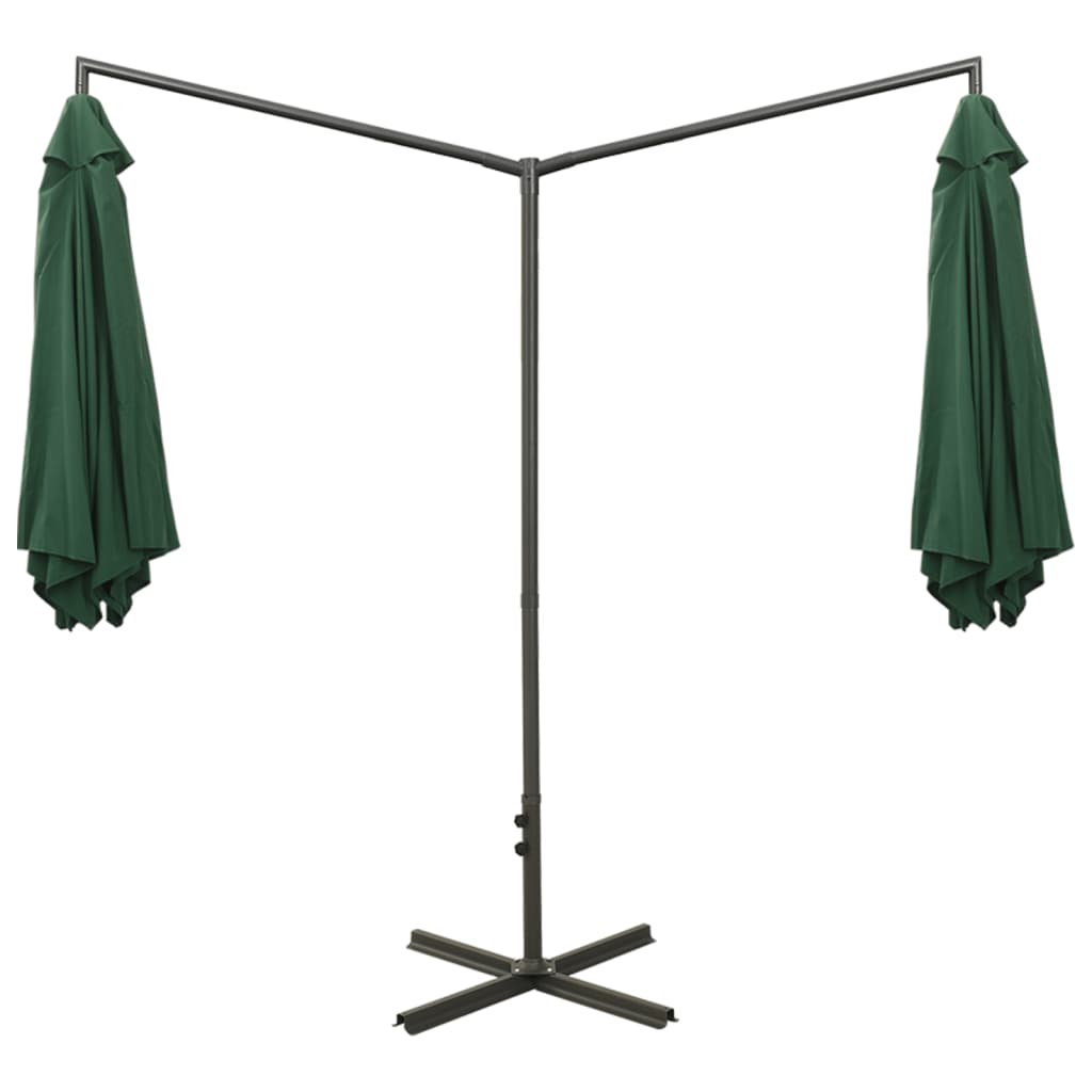 Double Parasol with Steel Pole Green 600 cm