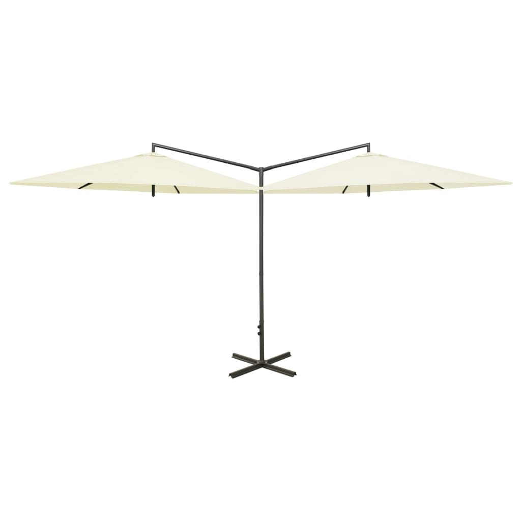 Double Garden Parasol with Steel Pole Sand 600 cm