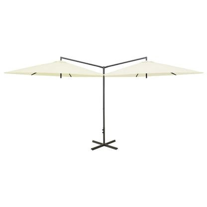 Double Garden Parasol with Steel Pole Sand 600 cm