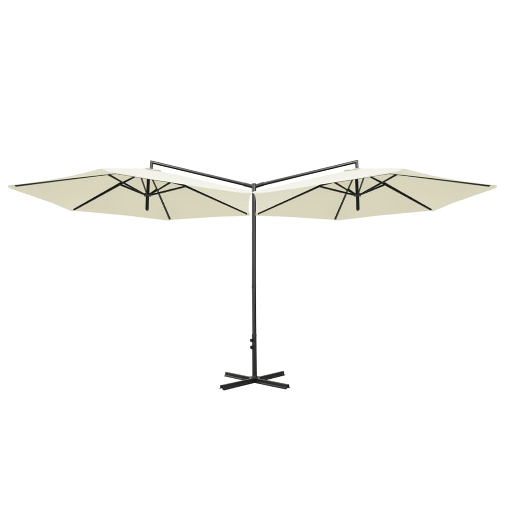 Double Garden Parasol with Steel Pole Sand 600 cm