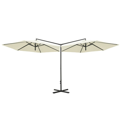 Double Garden Parasol with Steel Pole Sand 600 cm