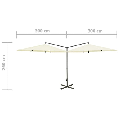 Double Garden Parasol with Steel Pole Sand 600 cm