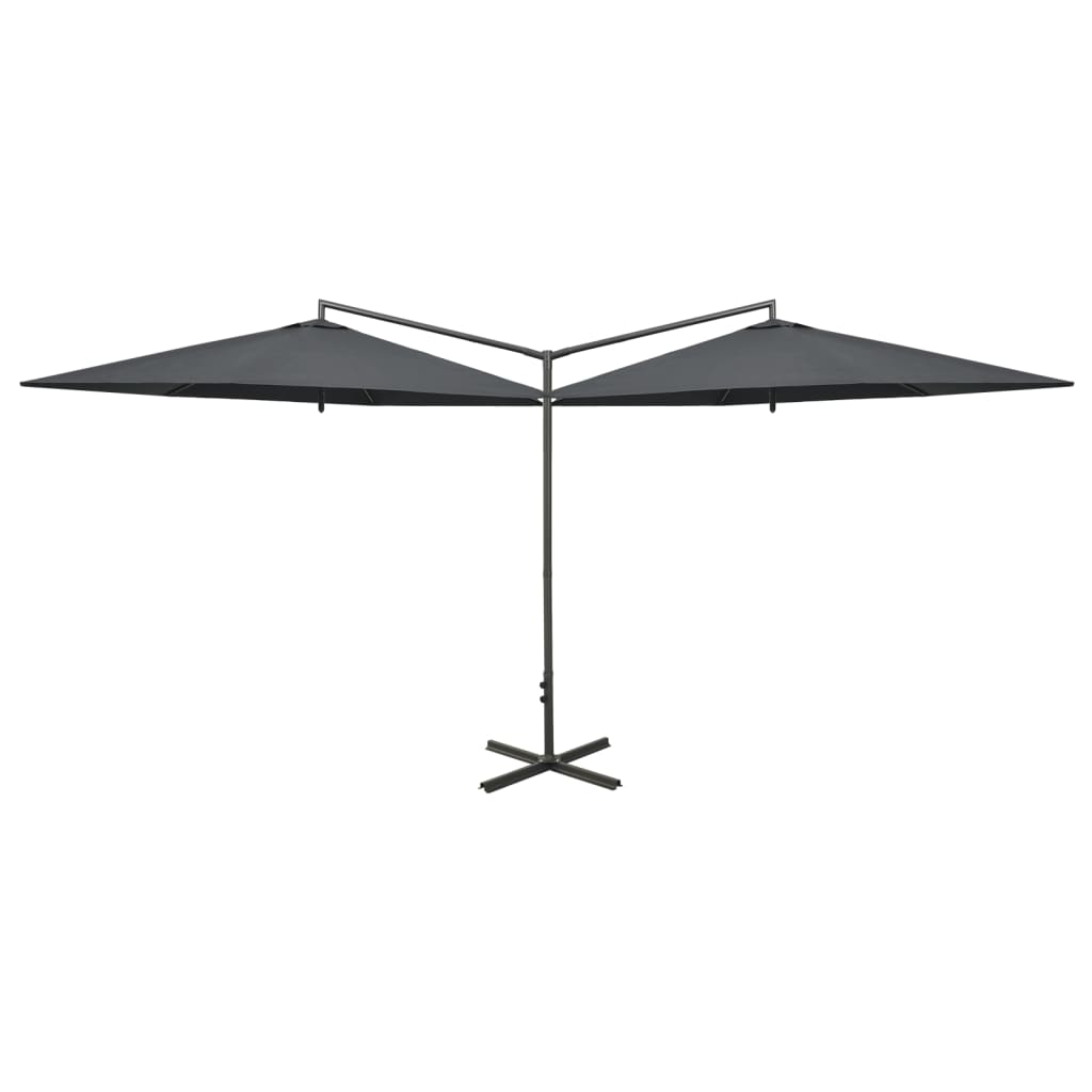 Double Garden Parasol with Steel Pole Anthracite 600 cm