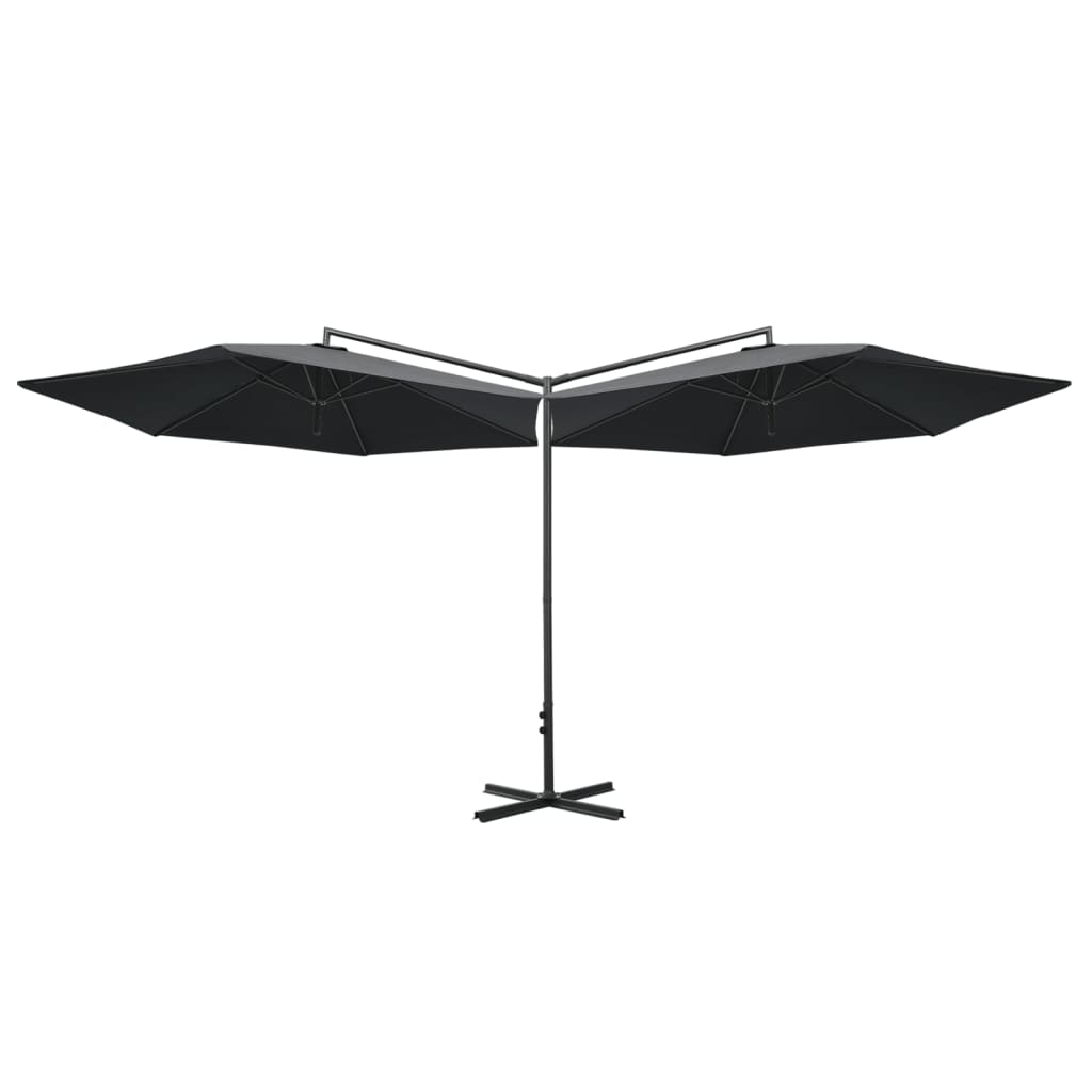 Double Garden Parasol with Steel Pole Anthracite 600 cm