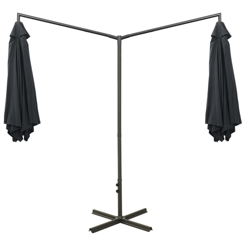 Double Garden Parasol with Steel Pole Anthracite 600 cm