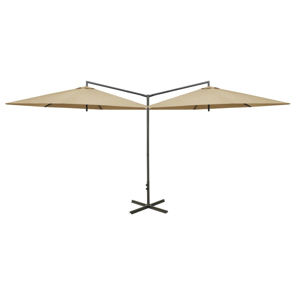 Double Garden Parasol with Steel Pole Taupe 600 cm