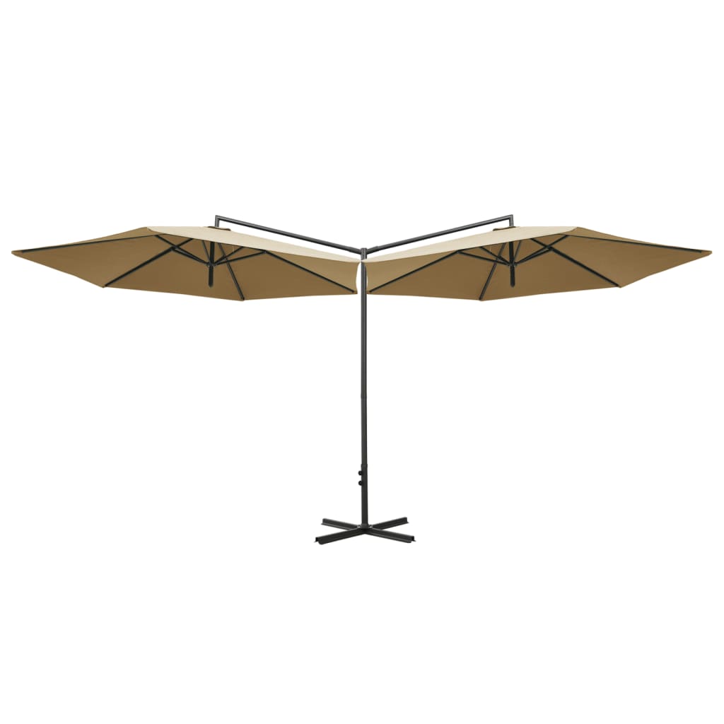 Double Garden Parasol with Steel Pole Taupe 600 cm