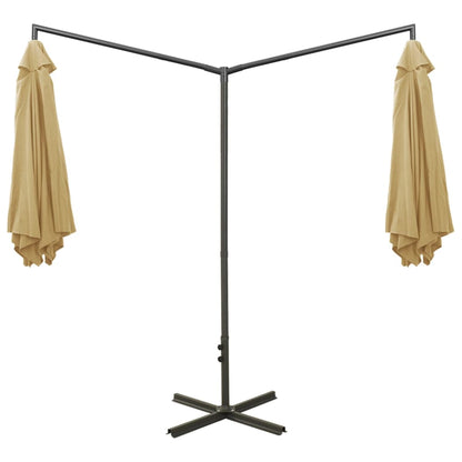 Double Garden Parasol with Steel Pole Taupe 600 cm