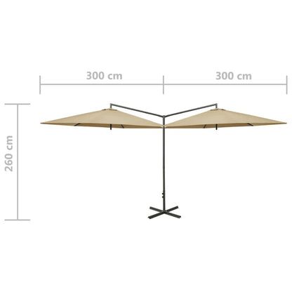 Double Garden Parasol with Steel Pole Taupe 600 cm