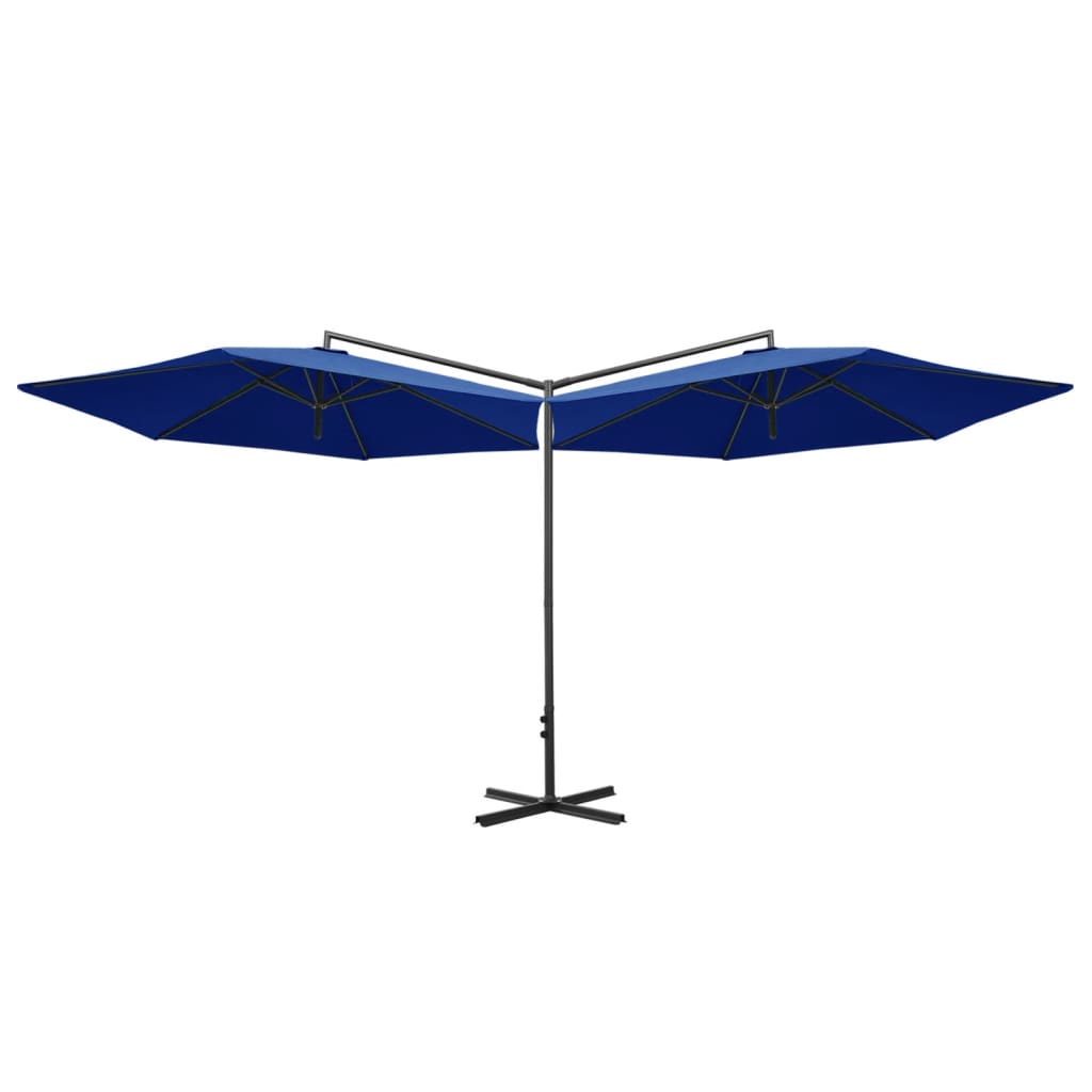 Double Garden Parasol with Steel Pole Azure Blue 600 cm