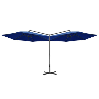 Double Garden Parasol with Steel Pole Azure Blue 600 cm