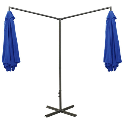 Double Garden Parasol with Steel Pole Azure Blue 600 cm