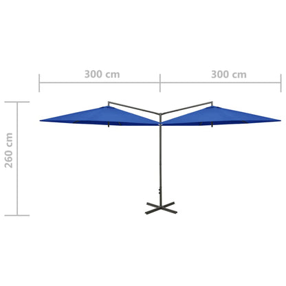 Double Garden Parasol with Steel Pole Azure Blue 600 cm