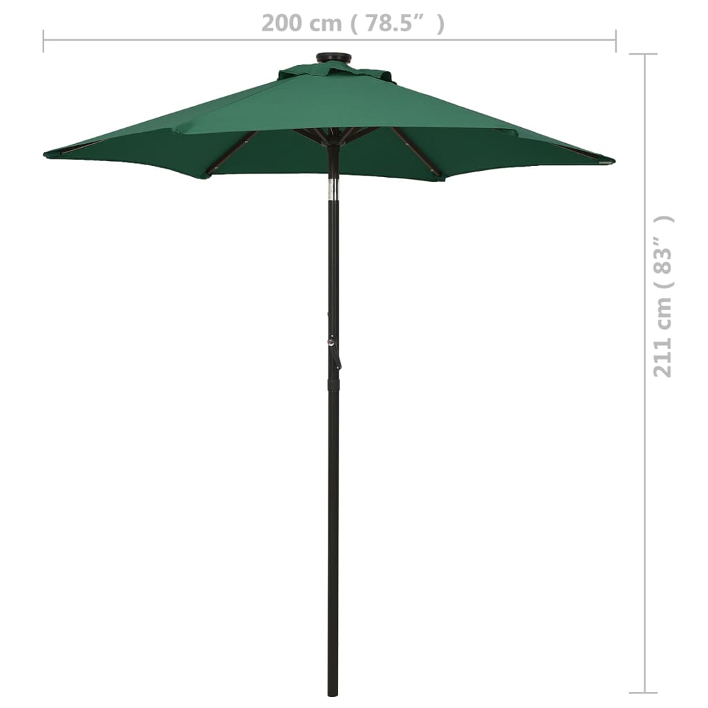 Garden Parasol with LED Lights Green 200x211 cm Aluminium