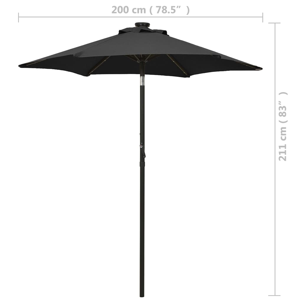 Parasol with LED Lights Black 200x211 cm Aluminium