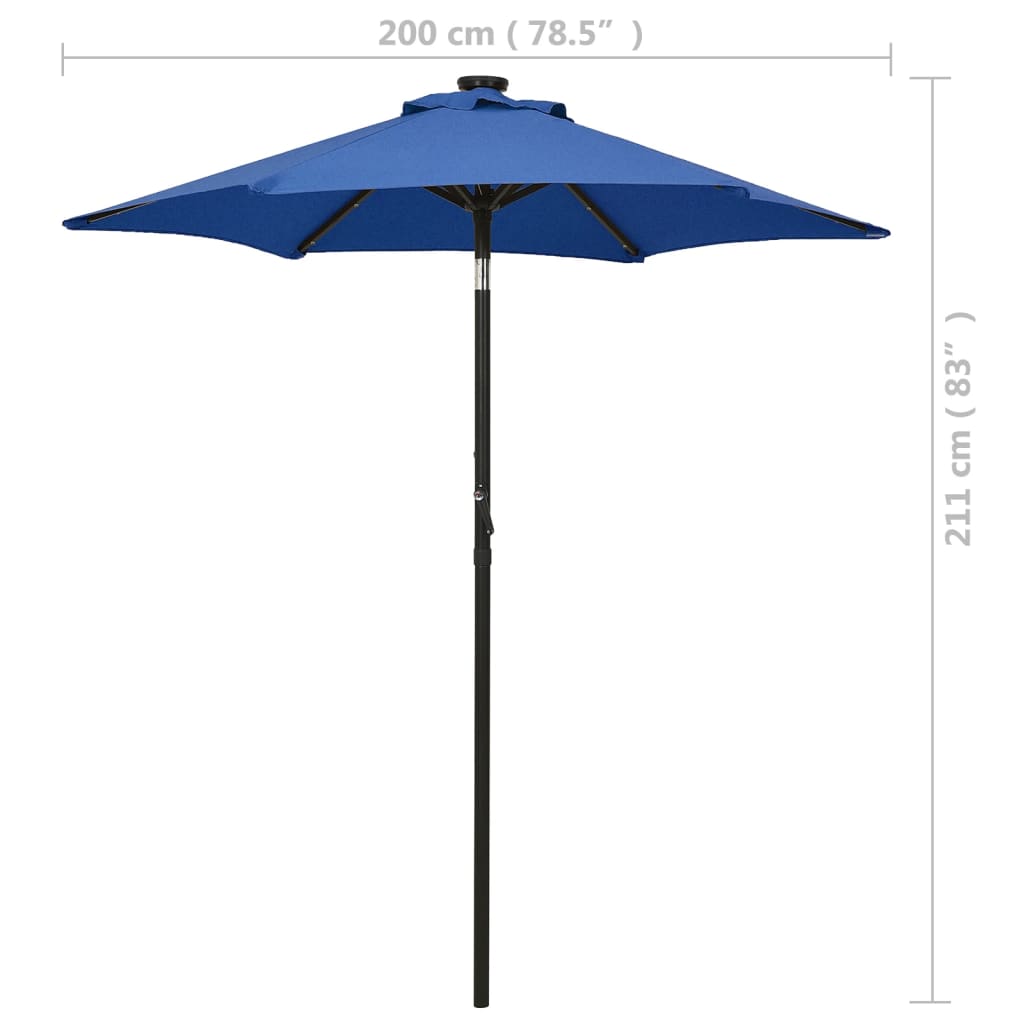 Parasol with LED Lights Azure Blue 200x211 cm Aluminium