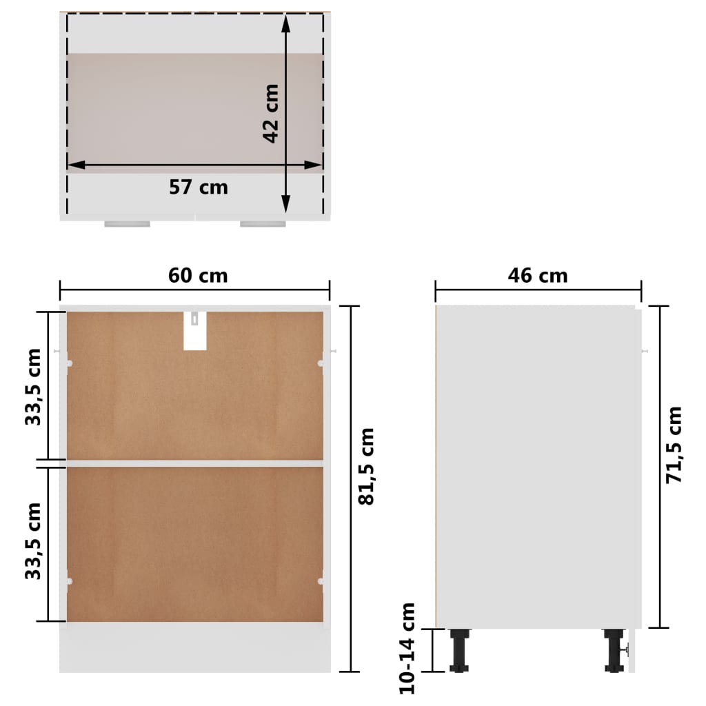 Bottom Cabinet White 60x46x81.5 cm Engineered Wood