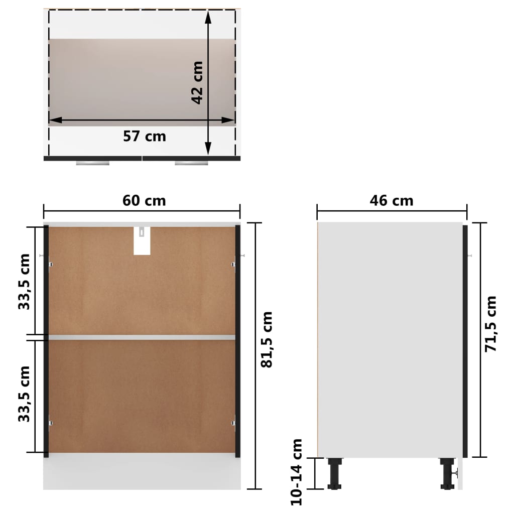 Bottom Cabinet Black 60x46x81.5 cm Engineered Wood