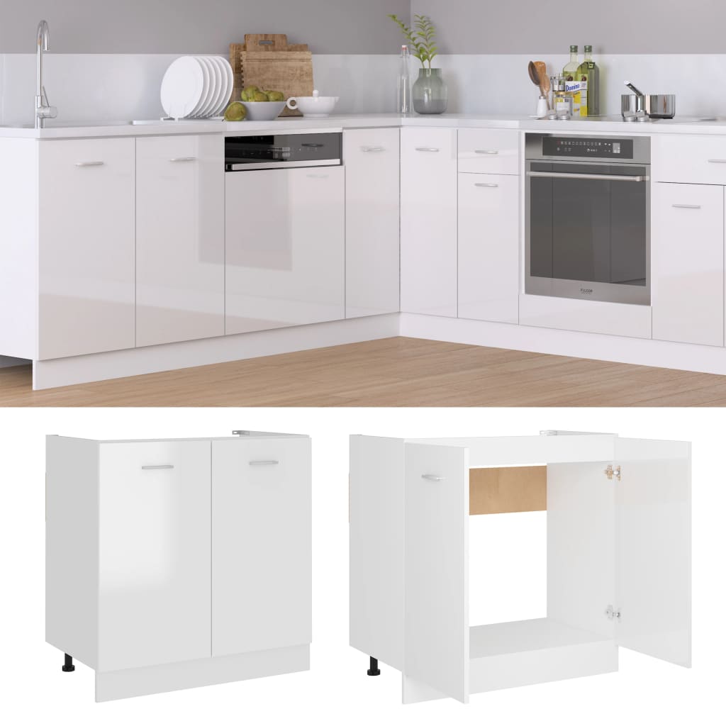 Sink Bottom Cabinet High Gloss White 80x46x81.5 cm Engineered Wood