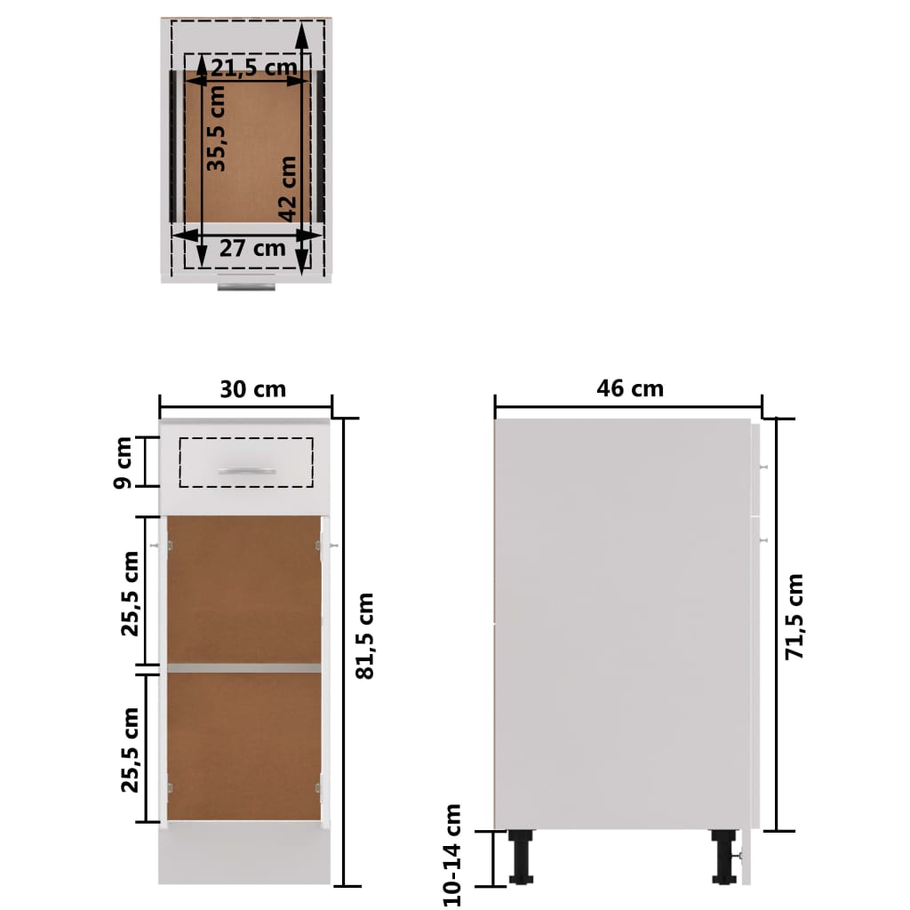 Drawer Bottom Cabinet High Gloss White 30x46x81.5 cm Engineered Wood