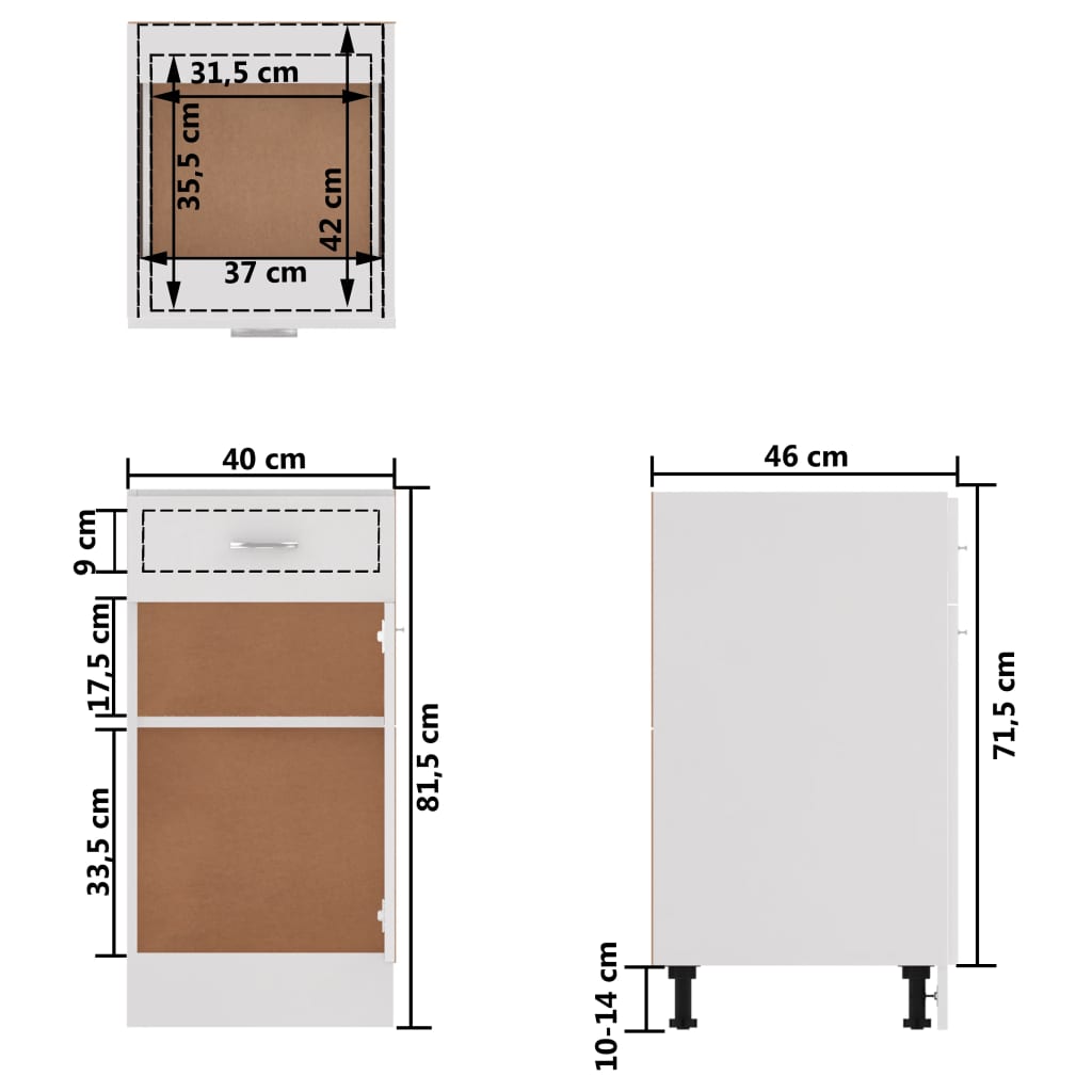 Drawer Bottom Cabinet High Gloss White 40x46x81.5 cm Engineered Wood