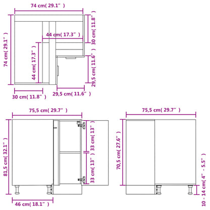 Corner Bottom Cabinet White 75.5x75.5x81.5 cm Engineered Wood