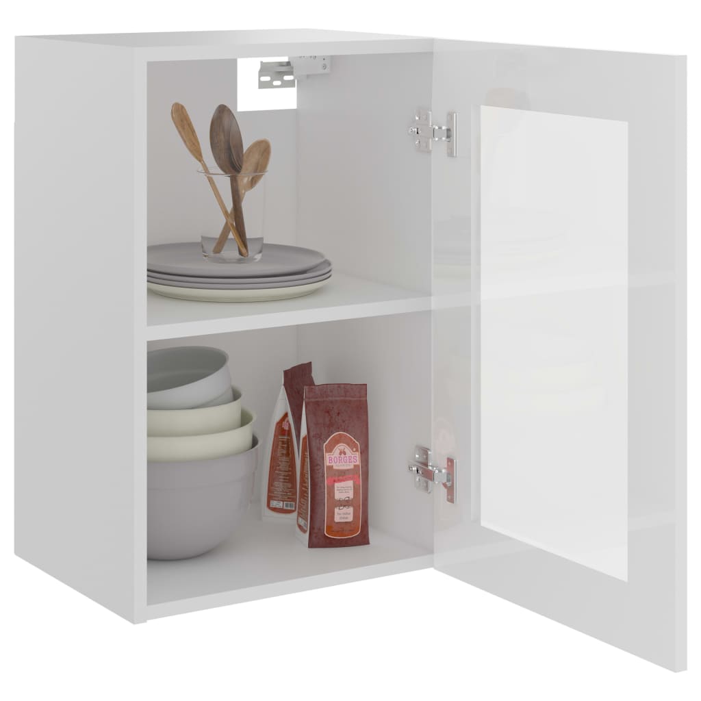 Hanging Glass Cabinet High Gloss White 40x31x60 cm Engineered Wood