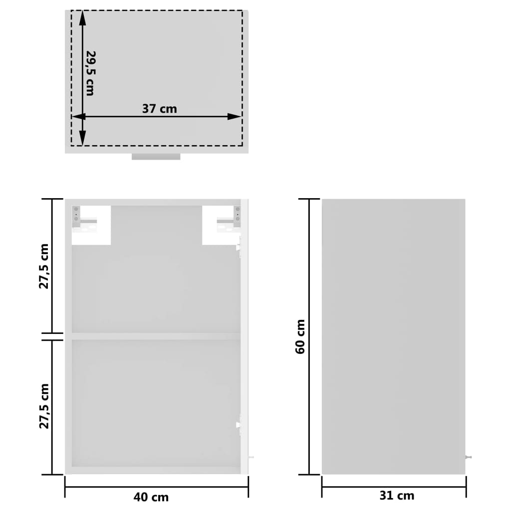 Hanging Glass Cabinet High Gloss White 40x31x60 cm Engineered Wood