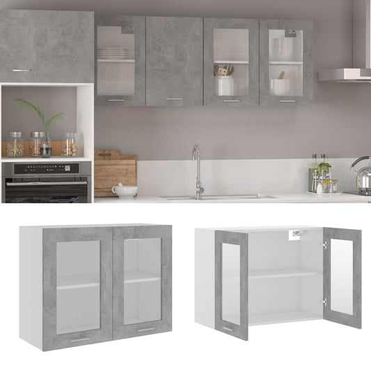 Hanging Glass Cabinet Concrete Grey 80x31x60 cm Engineered Wood