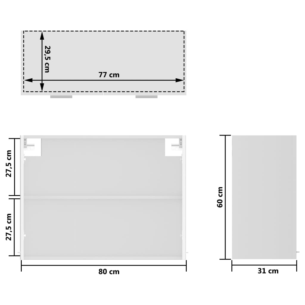 Hanging Glass Cabinet High Gloss White 80x31x60 cm Engineered Wood